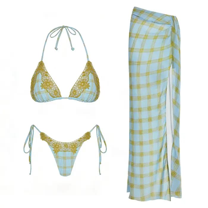 Maillot de bain bikini sexy en dentelle avec jupe, taille haute, coupe brésilienne, pour femme, été