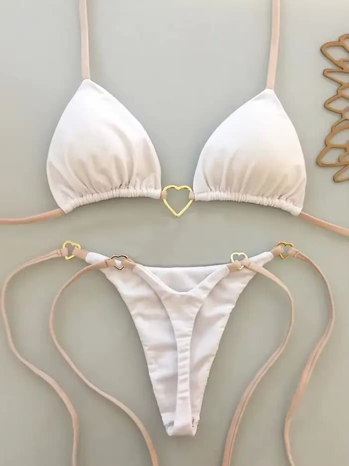Ensemble Bikini Sexy taille basse pour femmes, maillot de bain d'été de couleur unie avec haut rembourré pour les vacances à la plage