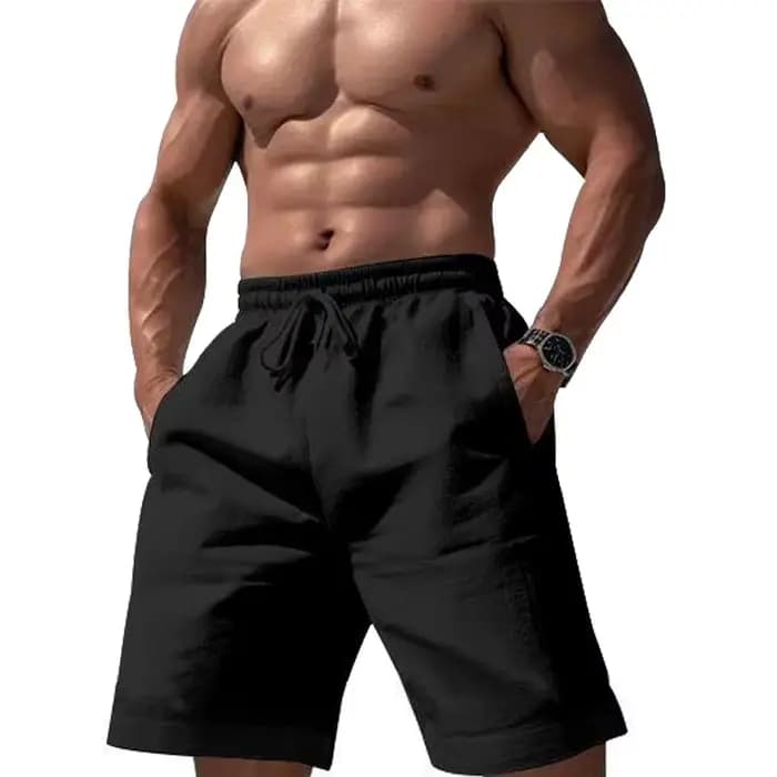 Short de plage pour hommes, décontracté, longueur aux genoux, pantalon court, été, coton et lin, nouvelle collection