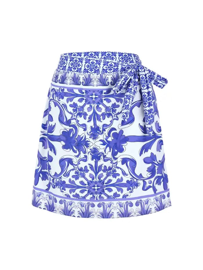 Maillot de bain une pièce moulant pour femme, imprimé porcelaine bleu et blanc, avec ensemble de paréo, pour les vacances à la plage