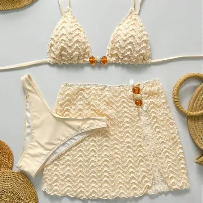 Ensemble de bikini sexy femmes licou soutien-gorge push up jupe 3 pièces maillot de bain