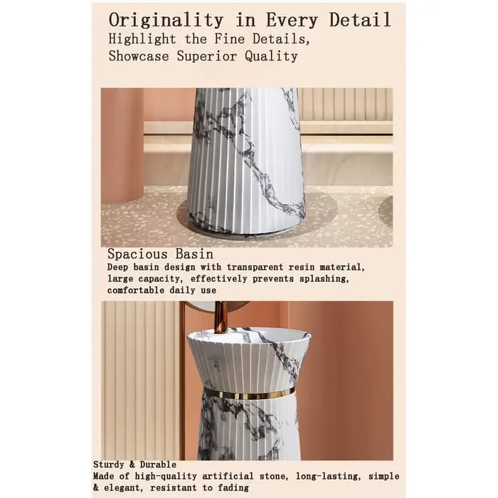 Lavabo sur pied fin effet marbre, lavabo autoportant moderne et minimaliste pour hôtel, maison, salle de bain RS22019
