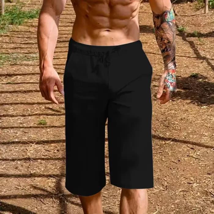 Shorts en coton et lin pour hommes, décontractés, respirants, pour la plage, le sport, les vacances, la gym, le basketball