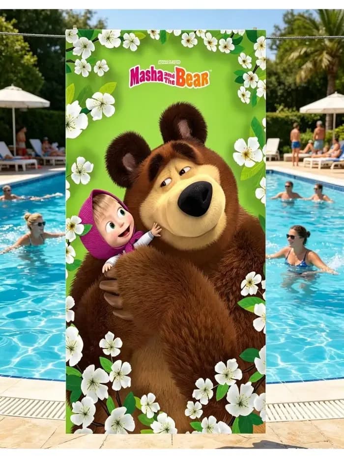 Serviette de plage Masha et l'ours en microfibre, séchage rapide, mignonne, pour enfants, serviette de bain animée, pour piscine, plage, voyage, cadeau pour enfants filles, 1 pièce
