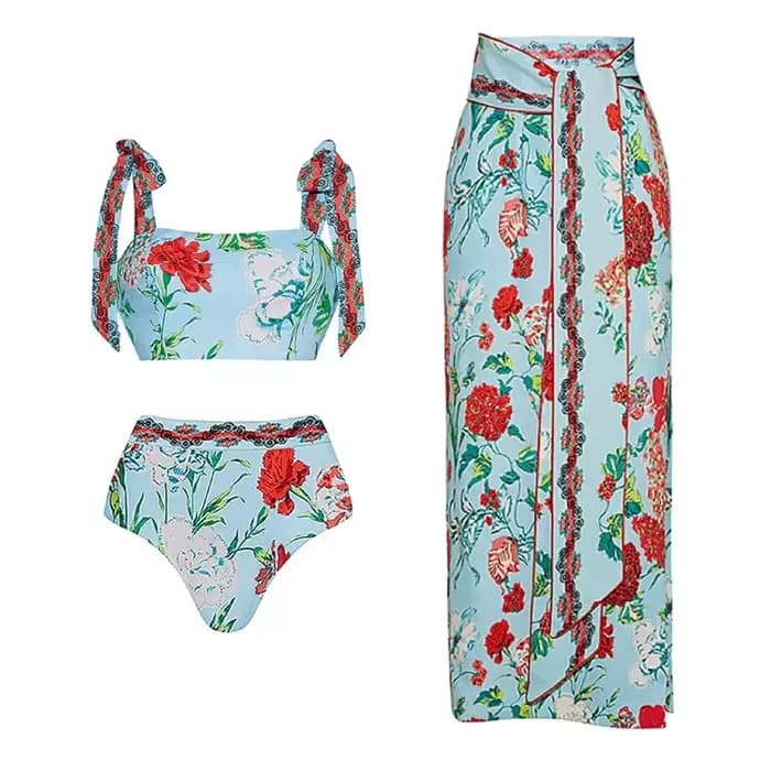 Maillot de bain une pièce vert rétro pour femmes, avec jupe portefeuille, col en V, imprimé Floral, Bkini, tenue de plage, vacances, 2025