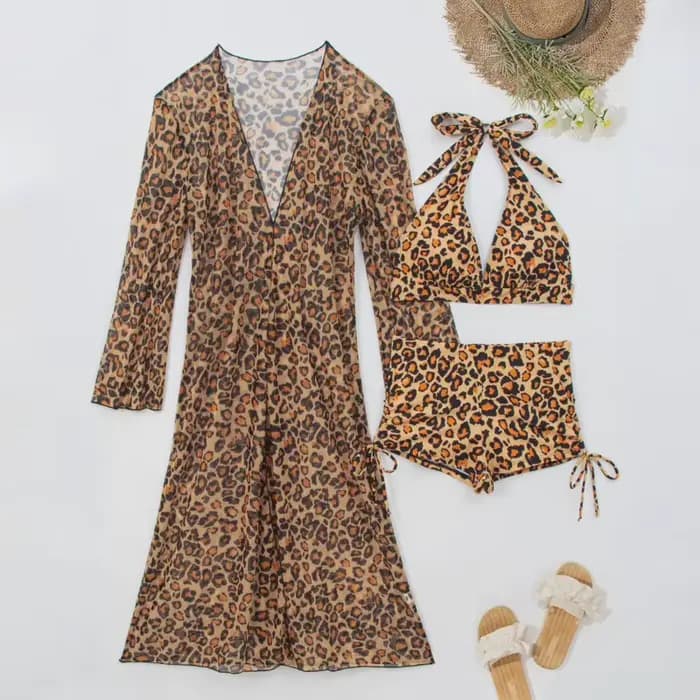 Léopard Sexy Bikinis femme maillots de bain femmes trois pièces