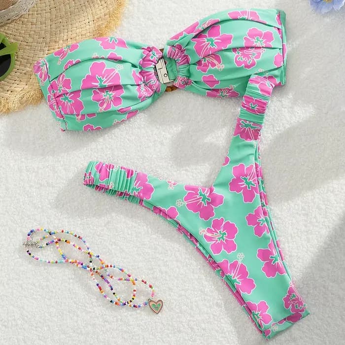Ensemble Bikini plissé sans bretelles femmes maillot de bain
