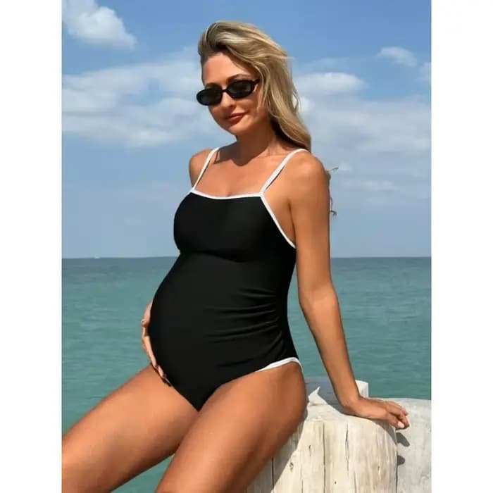 Nouveau Maillot de Bain de Maternité Couleur Unie 2026 Sans Manches Une Pièce pour Femme Enceinte Bikini de Plage