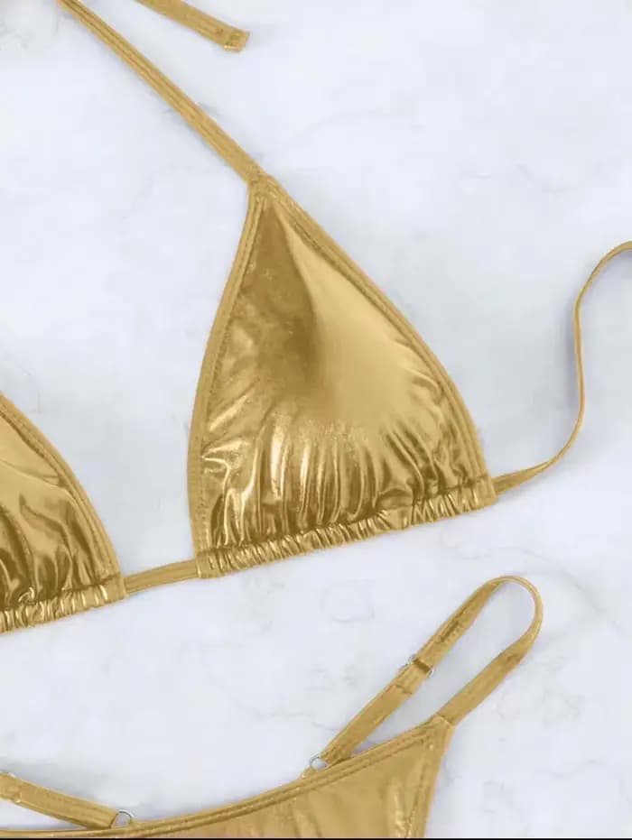 Sexy métallique or paillettes licou Bikinis ensembles deux pièces femmes string pansement maillot de bain femme maillot de bain maillots de bain Biquini