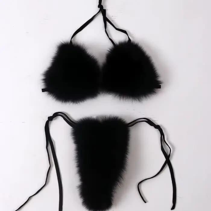 Bikini en Fourrure Naturelle pour Femme, Bikini en Vraie Fourrure de Renard
