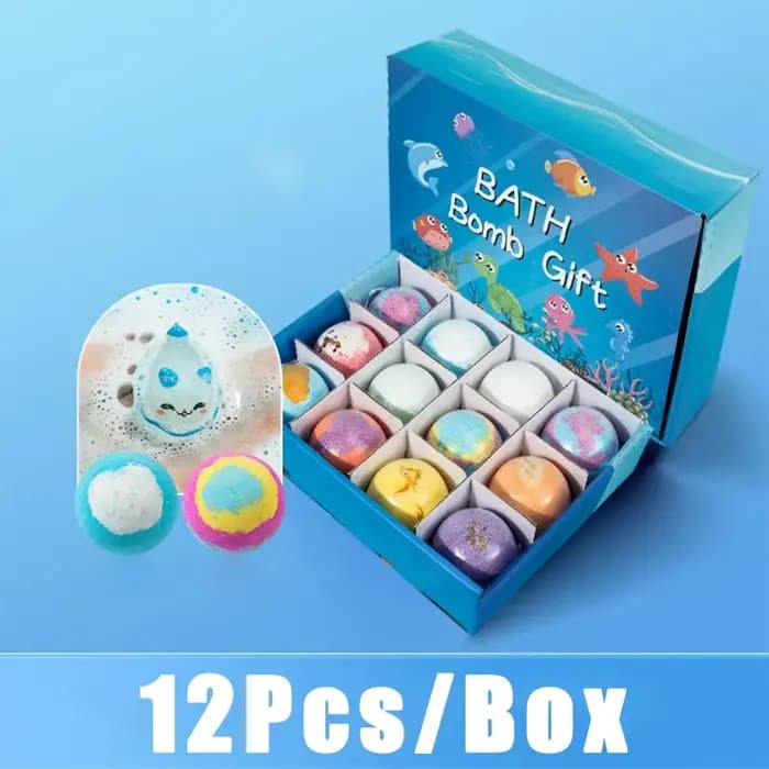 Sels de bain bio pour enfants avec 12 jouets océaniques surprise, bombes de bain moussantes sûres, cadeau amusant et éducatif pour l'heure du bain des garçons et des filles