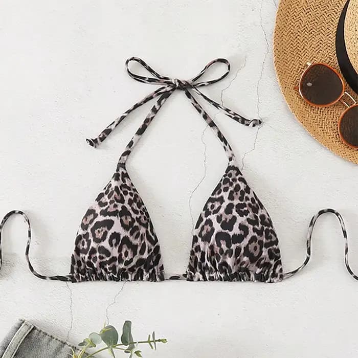 Haut de bikini sexy léopard à dos nu pour femme, maillot de bain de plage pour les vacances, biquinis brésiliens