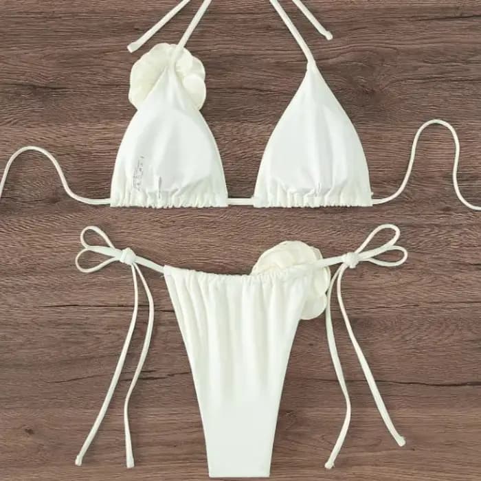 Maillot de bain deux pièces sexy à fleurs 3D pour femmes, bikini à bretelles licou, ensemble de baigneurs, maillots de bain trempés, S-L