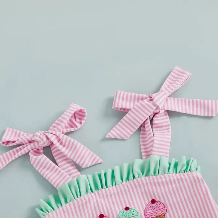 Citgeett été infantile bébé fille maillot de bain crème glacée broderie rayé à volants garniture cravate épaule maillots de bain vêtements