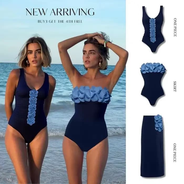 Été une pièce maillot de bain et jupe Flaxmaker 2025 Sexy hors de l'épaule Bandeau 3D fleur élégant maillots