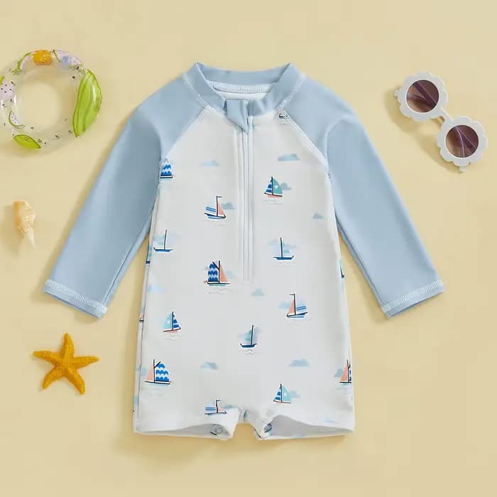 MISOWMNChain-Maillot de bain d'été décontracté pour bébés garçons, imprimé tortue de dessin animé, manches longues, col montant, fermeture éclair