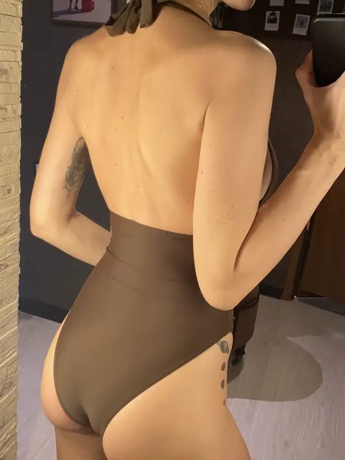Maillot de bain une pièce sexy noir et marron à col en V profond et froncé pour femme, coupe haute, maillot de bain V7292