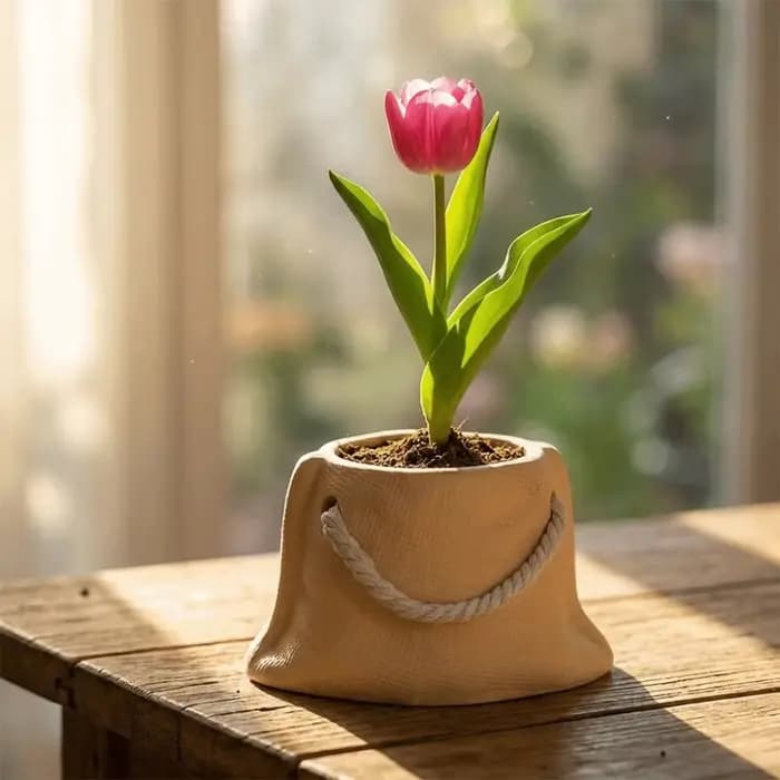 Pot de fleurs en céramique unique pour plantes succulentes, mini pot décoratif pour cactus, pot en forme de sac pour oignon vert, idéal pour offrir
