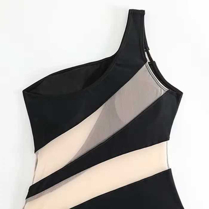 Maille Patchwork voir à travers maillot de bain femmes Sexy une épaule maigre une pièce maillot de bain 2025 nouvelle vacances plage dame maillot de bain