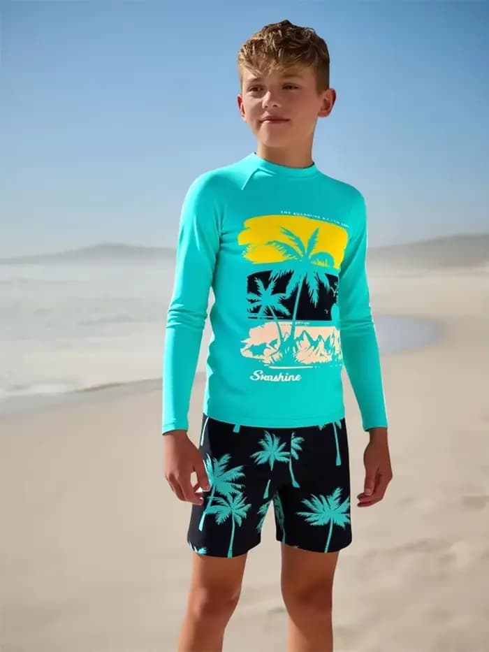Maillot de bain deux pièces 2026 NOUVEAU Vert Cocotier Manches longues Enfants