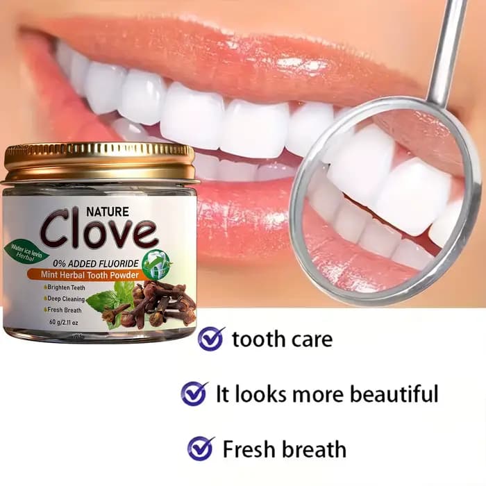 Poudre dentifrice sans fluor au clou de girofle et à la menthe - Formule naturelle à base de plantes pour un nettoyage en profondeur et une haleine fraîche