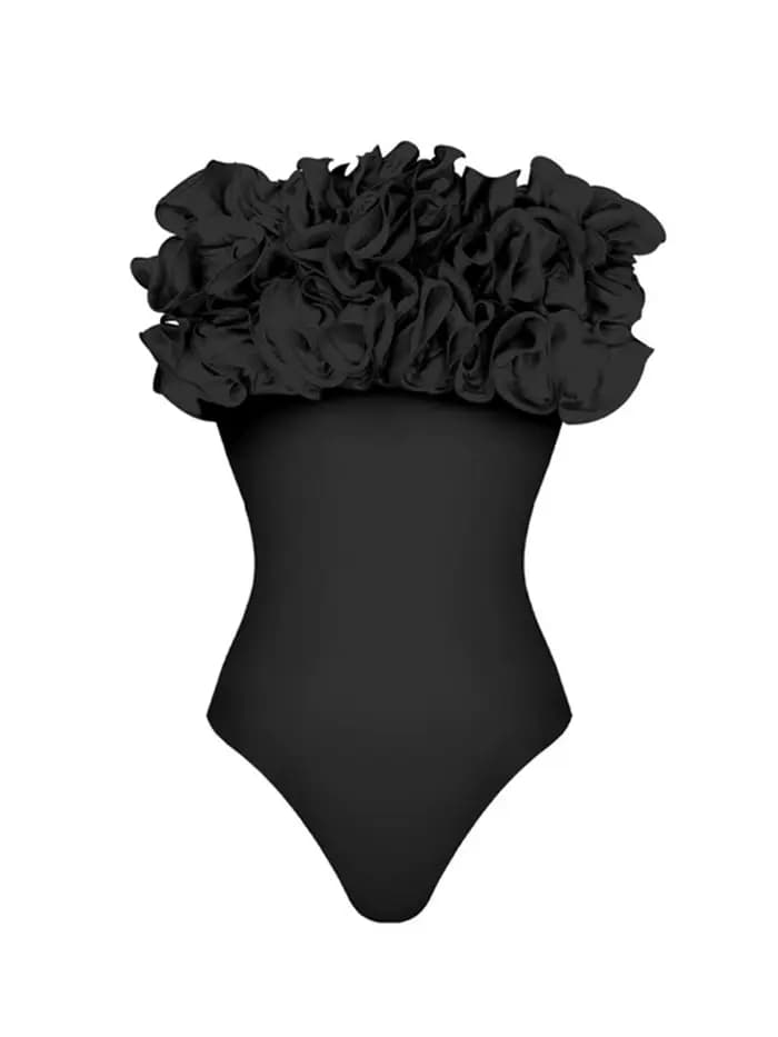 Maillot de bain une pièce sexy noir 2026 avec volants pour femme – Idéal pour l'été