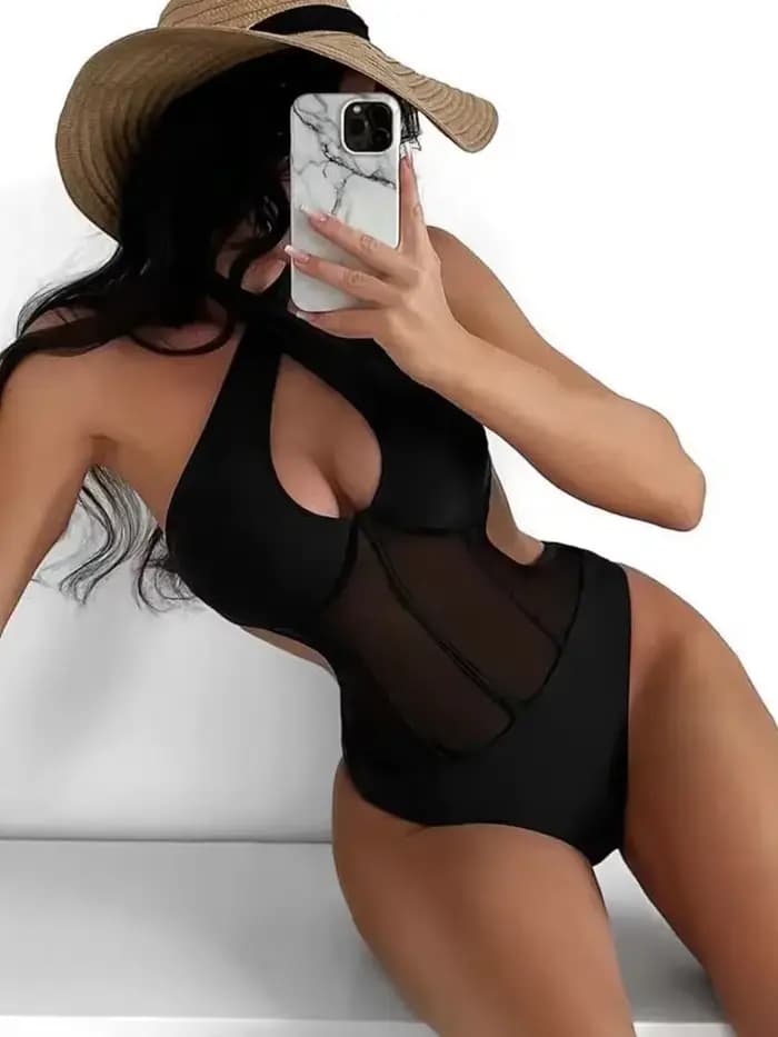 Maillot de bain une pièce dos nu en résille transparente avec armatures pour femme