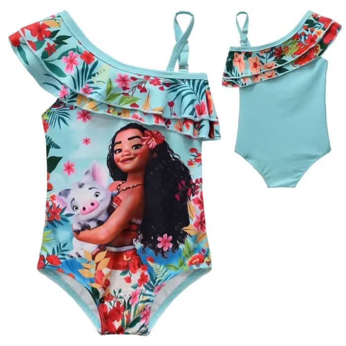 Maillot de bain une pièce pour filles, motif dessin animé Moana, mignon, Kawaii, pour la plage, bleu, bikini, 3-7 ans, nouvelle collection