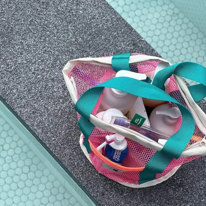 Sac de plage style Ins : Sac de rangement en filet pour voyage en plein air