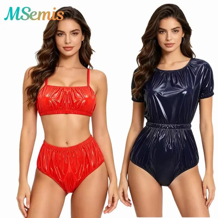 Maillot de bain bikini métallisé brillant pour femme