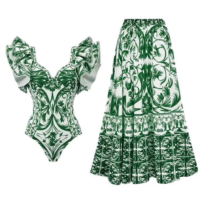Maillot de bain une pièce à volants, Sexy, imprimé, avec jupe, Monokini, pour femmes, vêtements de plage