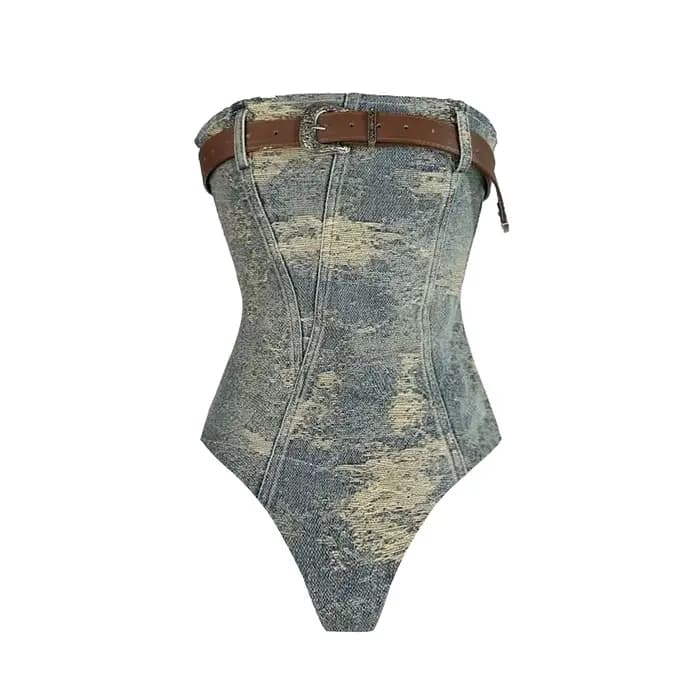 Maillot de bain une pièce bandeau avec ceinture pour femme