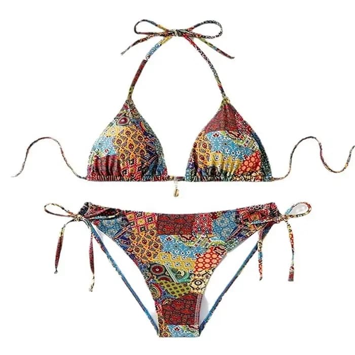 Bohème imprimé Bikinis licou String dos nu maillot de bain Push Up Bikini pendentif vacances maillots