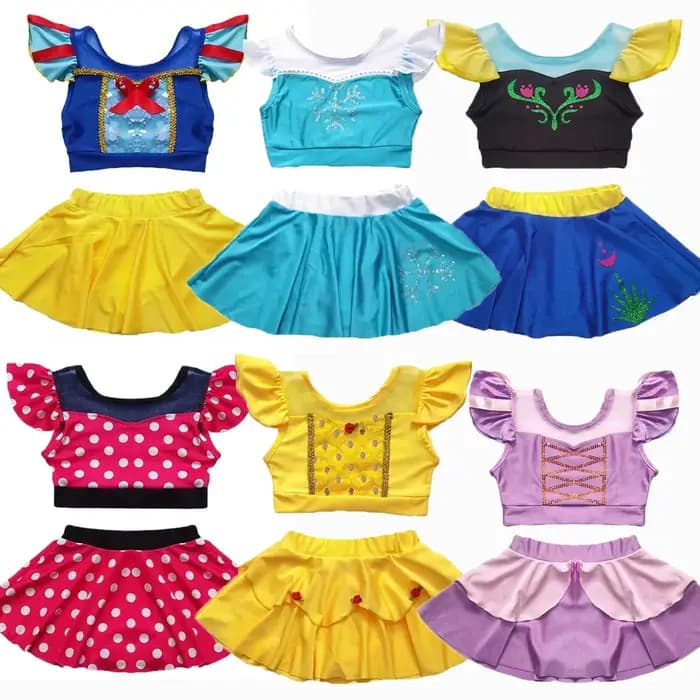 Maillot de bain princesse des contes de fées pour filles, Elsa Anna, Blanche-Neige, Belle, pour enfants de 2 à 8 ans, avec jupe