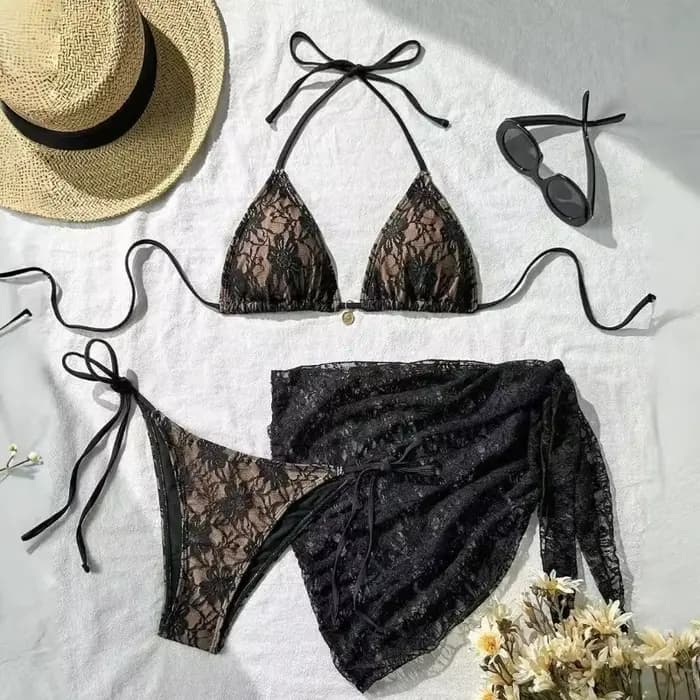 Ensemble de maillot de bain trois pièces sexy en dentelle pour femme, style brésilien, pour la plage et la piscine