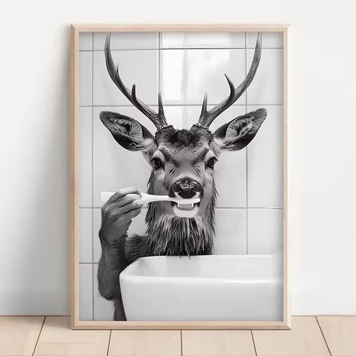 Affiche de salle de bains amusante en noir et blanc, peinture sur toile d'animal de Style Vintage, tableau d'art mural imprimé pour la décoration de la maison