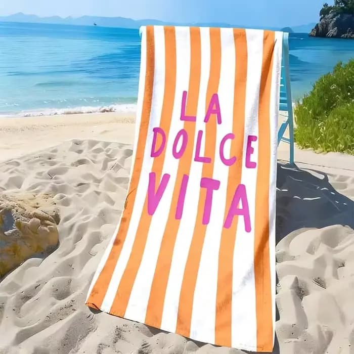 Serviette de plage rayée orange La Dolce Vita