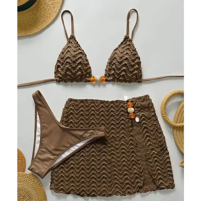Ensemble de bikini sexy femmes licou soutien-gorge push up jupe 3 pièces maillot de bain