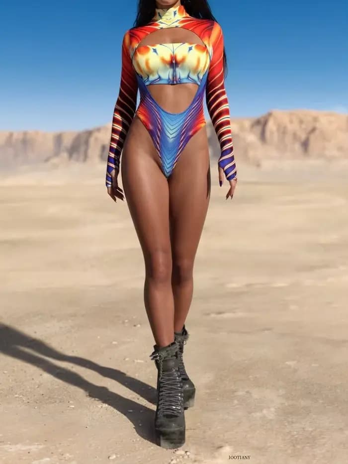 OA Combinaison de bain sexy pour femme adulte à rayures arc-en-ciel, maillot de bain une pièce, costume de performance pour carnaval, festival, fête