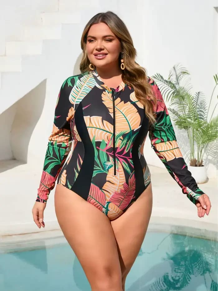 Maillot de bain grande taille pour femme, manches longues, fermeture éclair avant, protection anti-UV UPF 50+, nouvelle collection 2026, tenue de plage