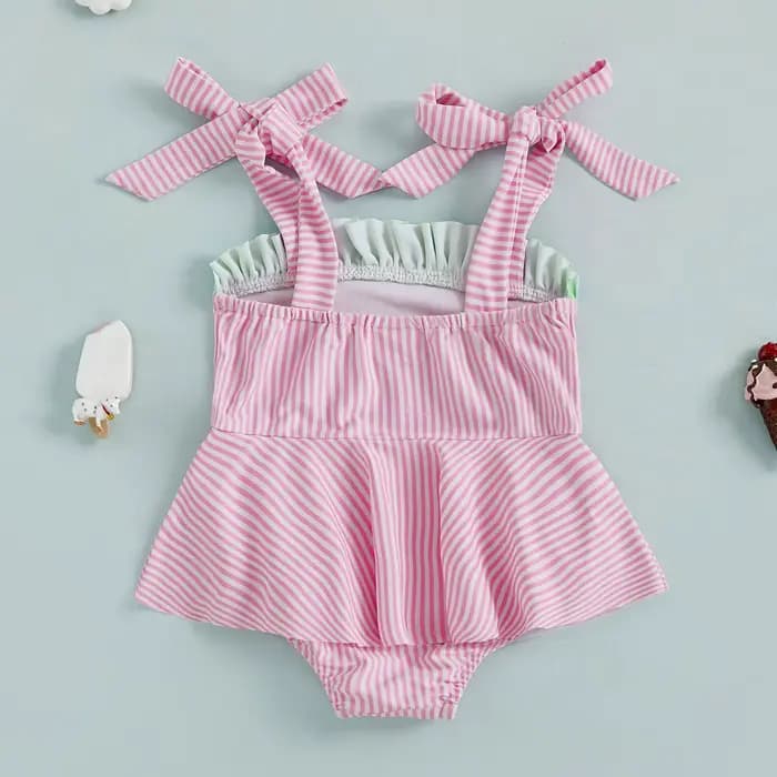 Citgeett été infantile bébé fille maillot de bain crème glacée broderie rayé à volants garniture cravate épaule maillots de bain vêtements