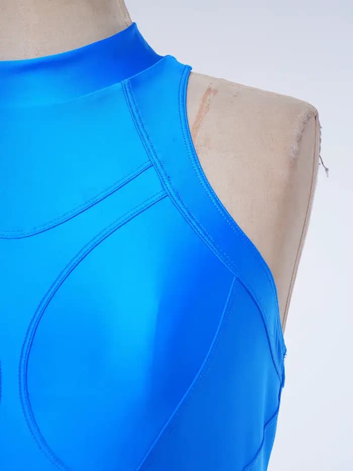 Maillot de bain une pièce brillant sans manches pour femme avec fermeture éclair au dos