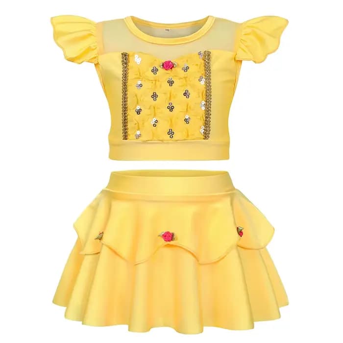 Maillot de bain pour filles sur le thème de Belle, inspiré de La Belle et la Bête, avec broderie florale et lunettes de soleil assorties pour fête au bord de la piscine