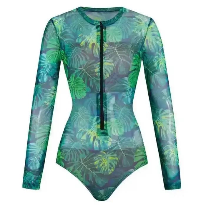 Maillot de bain intelligent à imprimé tropical pour femme avec fermeture éclair