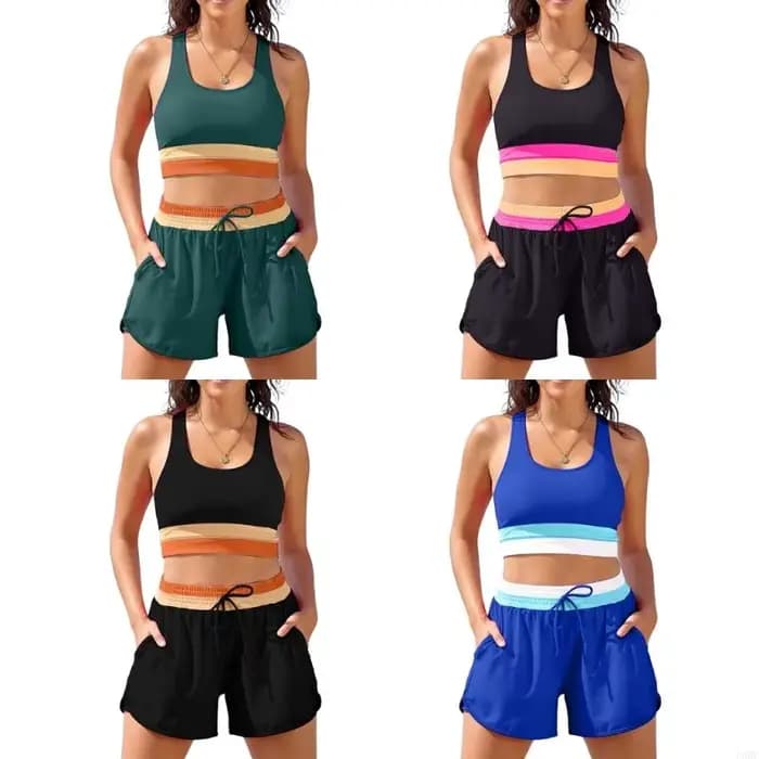 Ensemble de maillots de bain taille haute tendance en polyester doux et respirant avec détails raffinés et plusieurs tailles