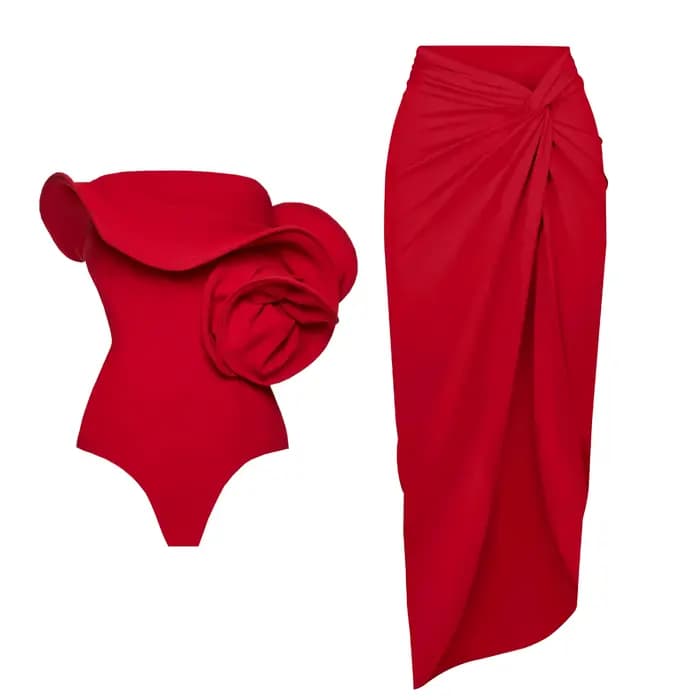 Fleur rouge une pièce maillot de bain femmes maillots