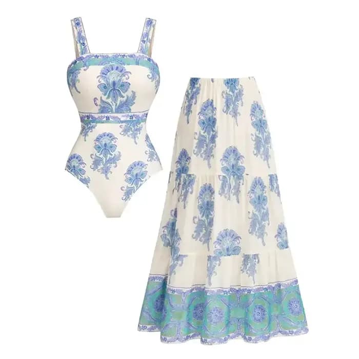 Maillot de bain une pièce vintage imprimé push-up pour femme avec paréo