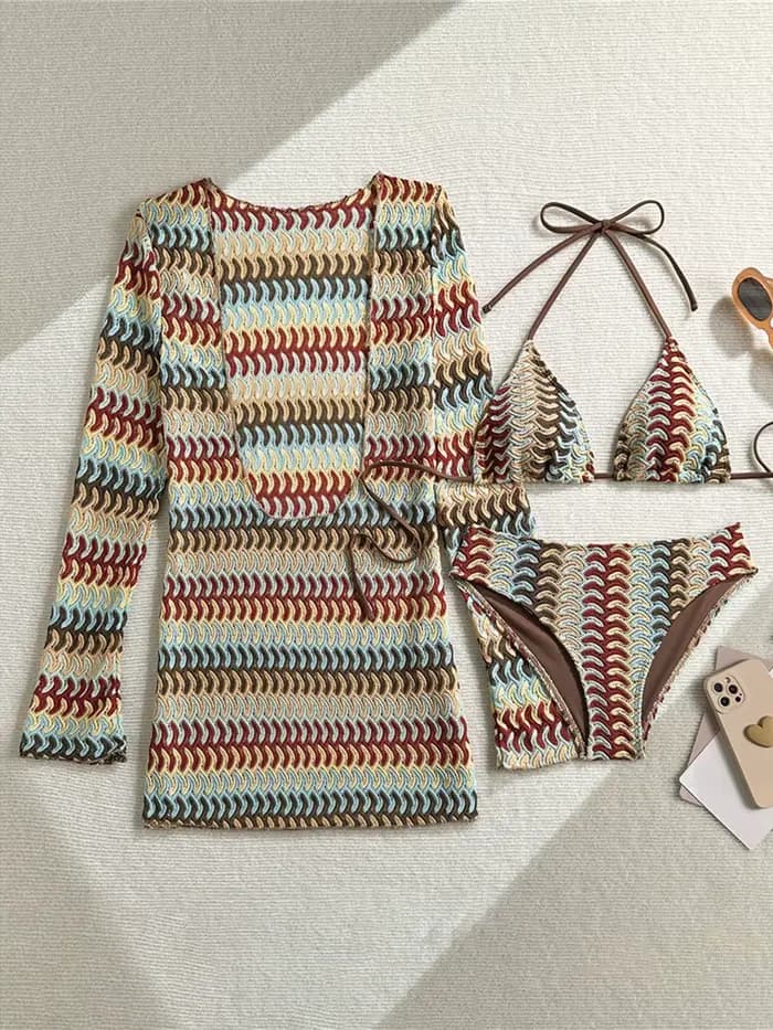 Maillot de bain marron à manches longues pour femmes
