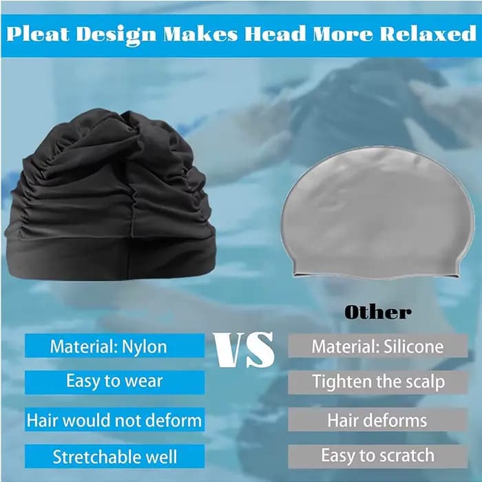 Bonnets de bain en tissu pour femmes, pour cheveux longs, en tissu Nylon, plissé, élastique, confortable, chapeaux de bain