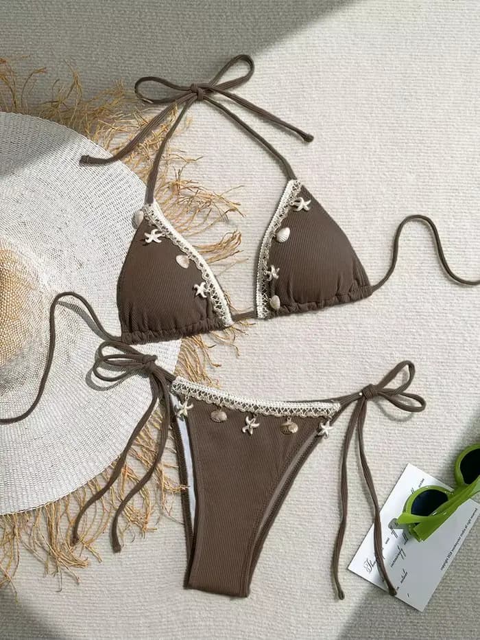 Femmes Sexy Halter Triangle Bikini Top 2025 nouveauté maillots de bain avec coquille et étoile de mer Design à la mode